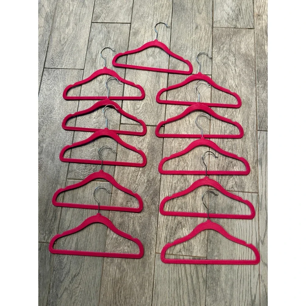 10 Pack Hot Pink Velvet Slim‎ Non Slip Hangers Clothes Garment Organizer Metal